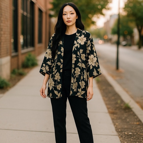 Charlotte Russe Floral Grey Boho Cardigan Top - Picture 2 of 6
